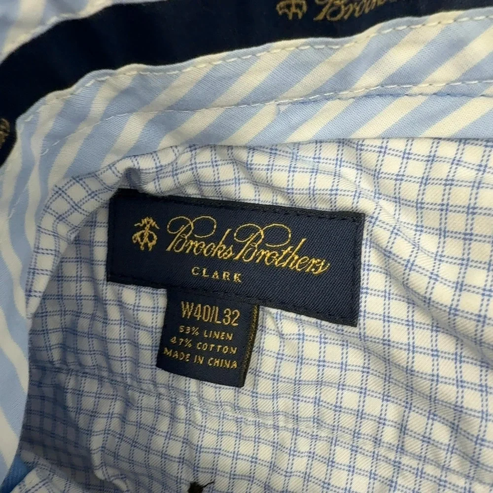 Brooks Brothers Pants Mens 40 Blue Irish Linen Cotton Clark Fit Chino Classic